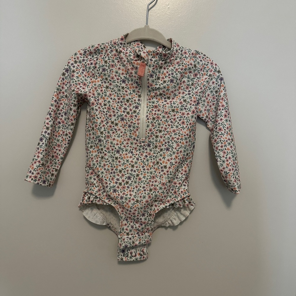 Toddler Floral Long-Sleeve Rash Guard One-Piece - Pink & Multi